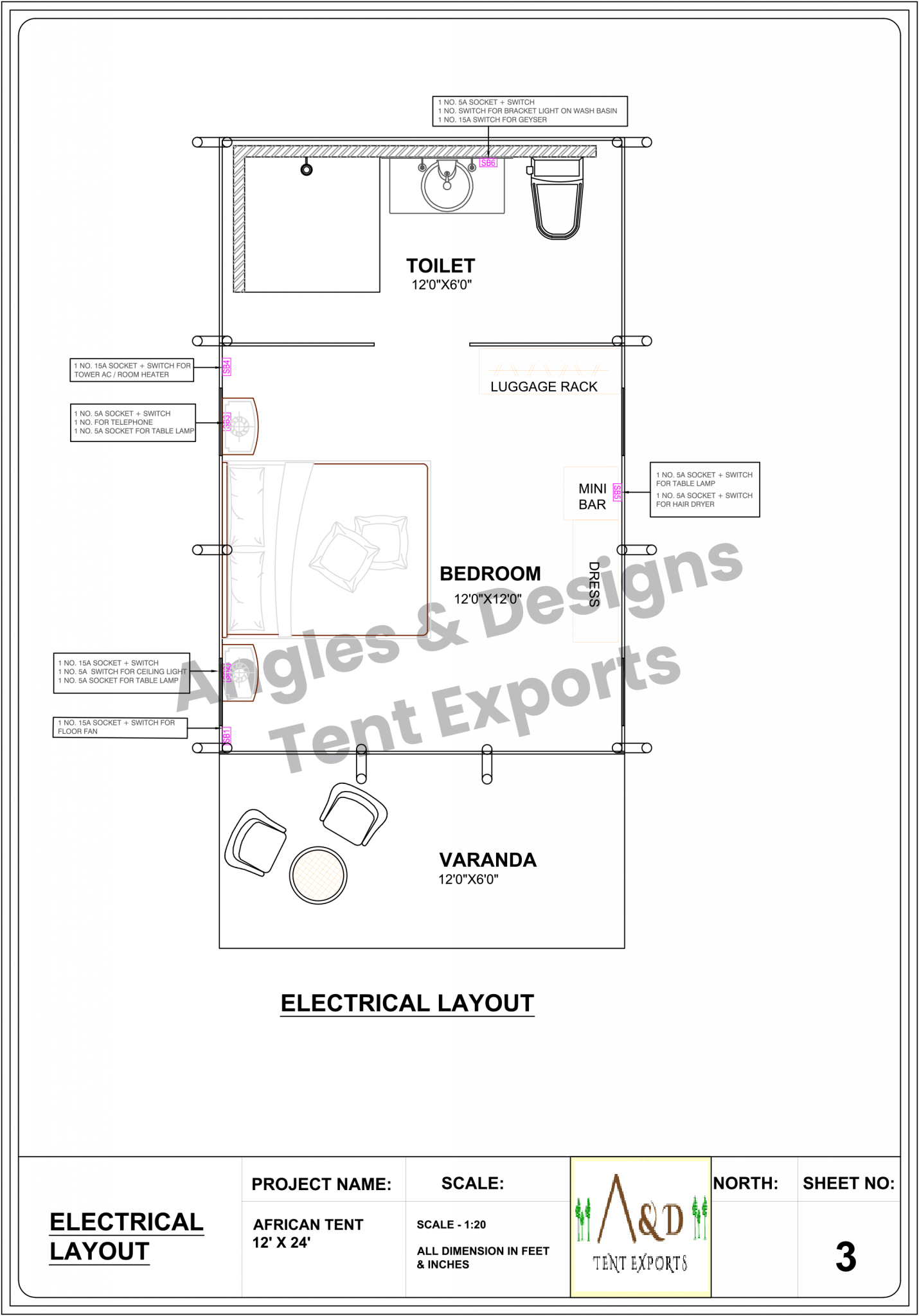 12x24 Tent Electrical Layout